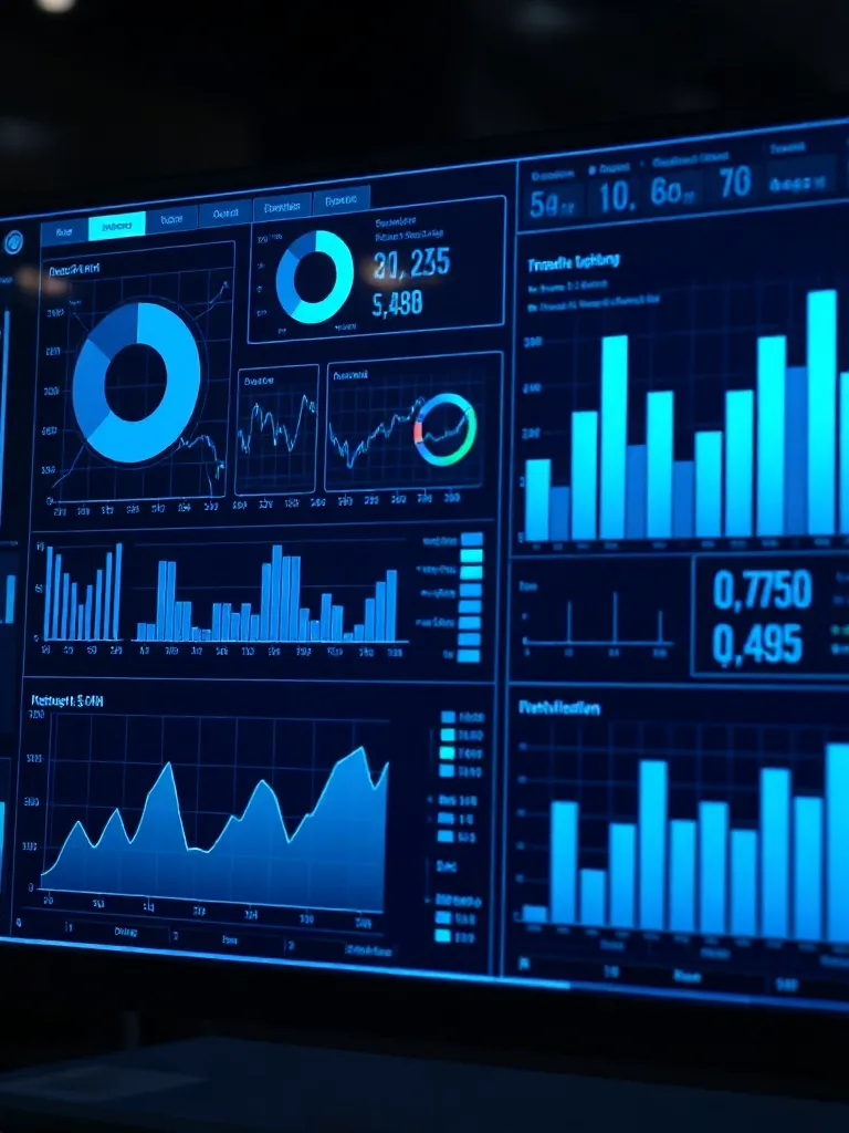 High-tech digital dashboard with abstract blue and cyan data